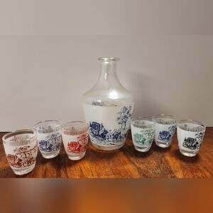 Vintage Luminarc French glass liqueur decanter set with Six Shot Glasses